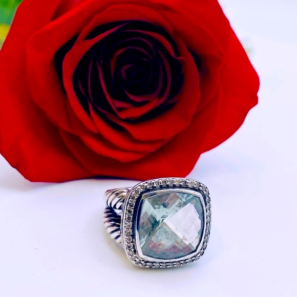 David Yurman Albion Ring with Prasiolite and Pave Diamonds - Picture 2 of 12